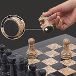 15" Black and Fossil Coral Chess Set (With Storage Box)