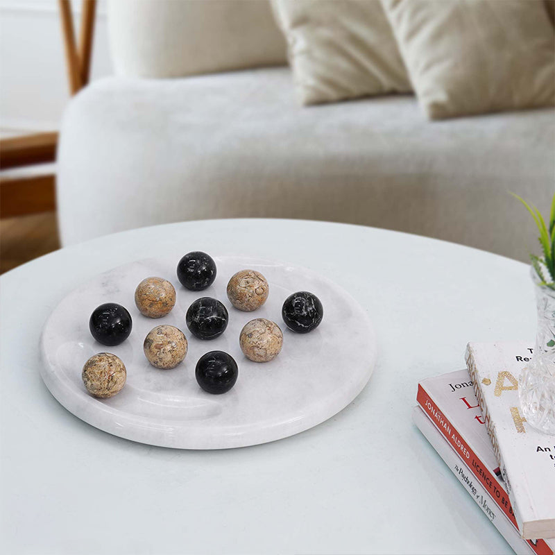 10 Inches Black and Coral Marble Tic Tac Toe Set