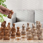 Fossil Coral & Dark Brown 15" Chess Set
