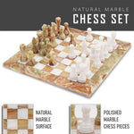 Green Onyx & White 15" Natural Marble Premium Chess Set