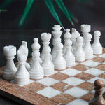 White & Marinara Natural Marble Chess Pieces