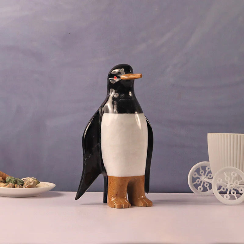 Marble Penguin Black and White - 8 Inches