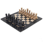 15 Inch Black and Fossil Coral Marble Chess Set