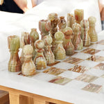 White & Green onyx 12" Chess Set