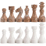 White & Marinara Natural Marble Chess Pieces