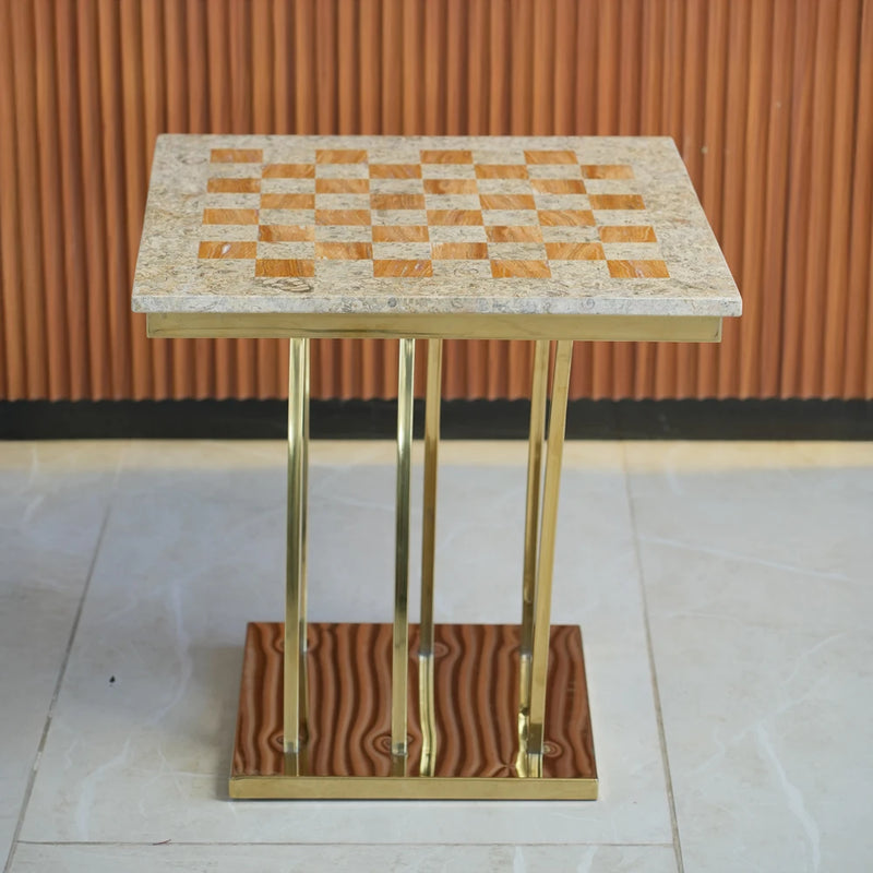 21" Marble Chess Table - Gold Stand Edition