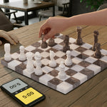 2 players playing 12 inches white & oceanic borderless chess set