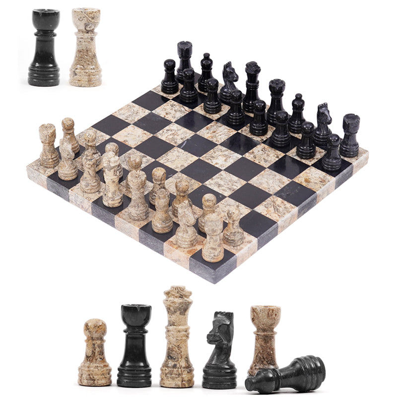 10 Inches Black & Coral Borderless Chess Set