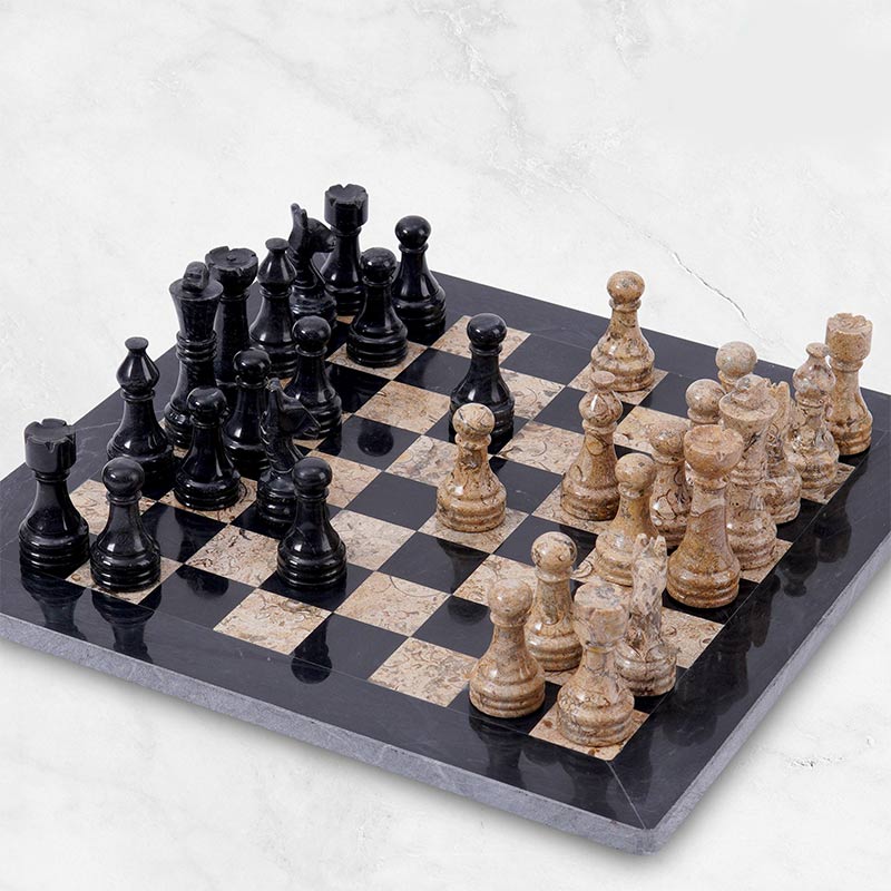 Black and Coral Marble Chess Board Game Set  fancy