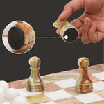 Green Onyx & White 15" Natural Marble Premium Chess Set