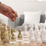 Green Onyx & White 15" Natural Marble Premium Chess Set
