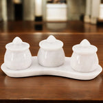 Marble Salt Cellar With Lid & Tray Set of 3