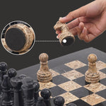 15" Black and Fossil Coral Chess Set (With Storage Box)