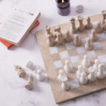 15" Chess Set Travertine & White