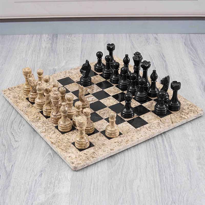 15 Inches Coral and Black Marble Chess Set