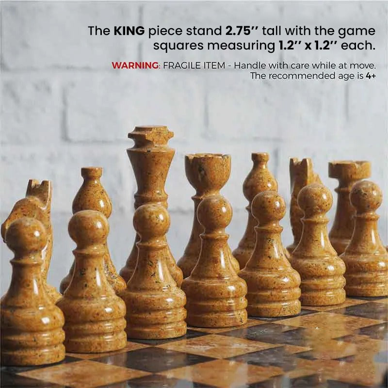 12 Inches Black and Golden Marble Chess Set