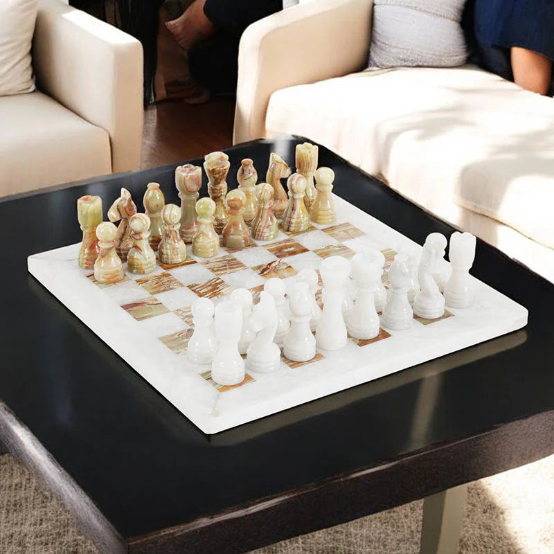 White & Green onyx 12" Chess Set