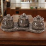 Marble Salt Cellar With Lid & Tray Set of 3