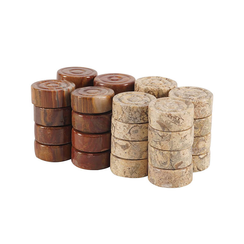 Checkers & Backgammon Pieces Set - Dark Brown & Natural Wood Tablets, 15 Each