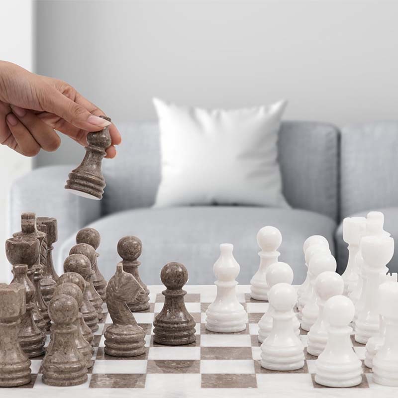 White and Grey Oceanic 15" High Quality Marble Chess Set